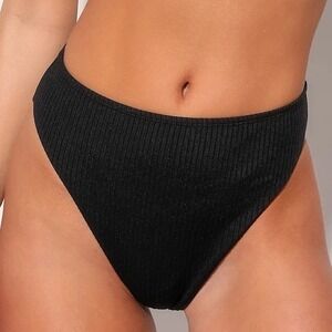 Lulus Black Ribbed High Waisted Bikini Bottoms‎ Size M